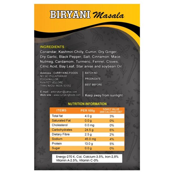 biryani masala 100g cartons
