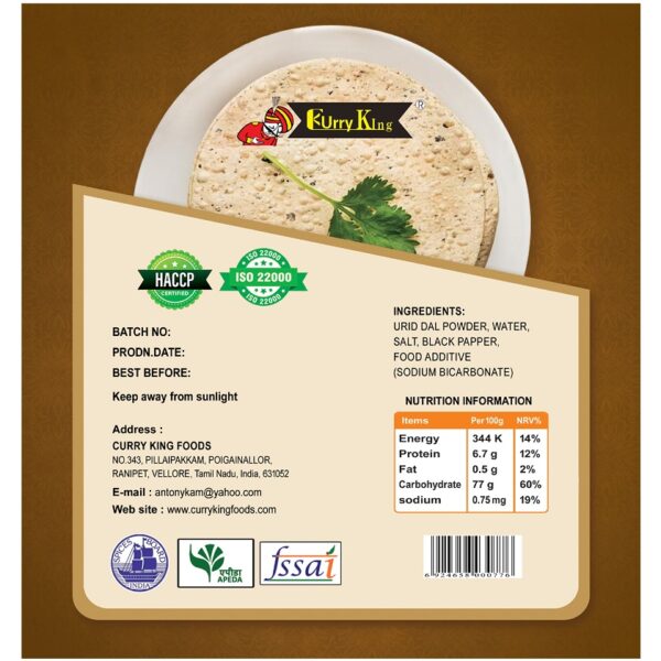 black pepper papad 200g pack (80x 200g pack ) 16kg
